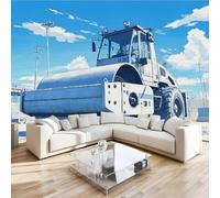 Road Roller Construction Vehicle Wall Mural 3D Effect Watercolor Cartoon Non-Woven Self-Adhesive Wallpaper Living Room Bedroom Home Decor TV Background Large Art Wall Painting 150x100 cm