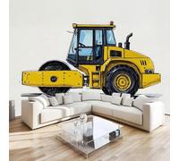 Road Roller Construction Vehicle Wall Mural 3D Effect Watercolor Vintage Non-Woven Self-Adhesive Wallpaper Living Room Bedroom Home Decor TV Background Large Art Wall Painting 122x91 cm