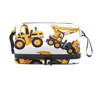 Road Roller Truck Crane Bulldozer Double Layer Cosmetic Bag for Women and Girls, Travel Toiletry Bag Makeup Handy Pouch Organiser Bag with Brush Compartment