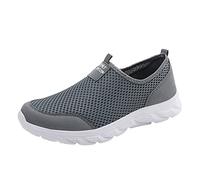 Road Running Shoes Men's Breathable Mesh Trainers Slip On Lightweight Walking Shoe Arch Support Comfortable Workout Jogging Footwear Athletic Fitness Tennis Sneakers for Summer Travel Hiking Grey