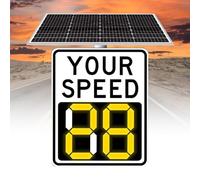 Road Safety Warning Sign Flashing Solar Powered Led Speed Limit Signs, 20"x27"/24"x35" Aluminum Radar Speed Auto Red/Green Alert For Overspeed Detection ，High Visibility Day/Night(White,24''x35‘’)