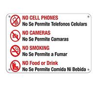 Road Signs Warning: No Cell Phone/Camera/Smoking/Food/Drink Warning Sign 12" X 8"