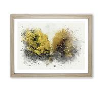 Road Through A Yellow Forest In Abstract Modern Art Framed Print | A3 Oak Framed Wall Art | Ready to Hang | Abstract Landscape Picture | Living Room Bedroom Lounge Office