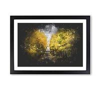 Road Through a Yellow Forest Paint Splash Framed Print | A2 Black Framed Wall Art | Ready to Hang | Modern Landscape Picture | Living Room Bedroom Lounge Office