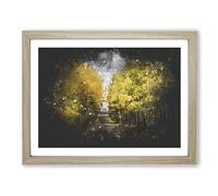 Road Through A Yellow Forest Paint Splash Modern Art Framed Print | A3 Oak Framed Wall Art | Ready to Hang | Modern Landscape Picture | Living Room Bedroom Lounge Office