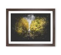Road Through A Yellow Forest Paint Splash Modern Art Framed Wall Art Print, Ready to Hang Picture for Living Room Bedroom Home Office Décor, Walnut A2 (64 x 46 cm)