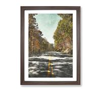 Road Through An Autumn Forest Vol.1 Painting Modern Framed Print | A4 Walnut Framed Wall Art | Ready to Hang | Modern Landscape Picture | Living Room Bedroom Lounge Office