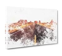 Road Through Arizona Watercolour Canvas Print | Gallery Wrapped 30mm Frame Wall Art | 24x16 inches | Ready to Hang | Modern Picture | Living Room Bedroom Lounge Office