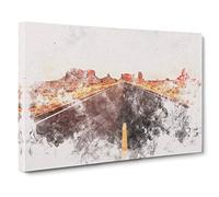 Road Through Arizona Watercolour Canvas Print | Gallery Wrapped 30mm Frame Wall Art | 30x20 inches | Ready to Hang | Modern Picture | Living Room Bedroom Lounge Office