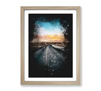 Road Through Iceland Paint Splash Modern Framed Print | A3 Oak Framed Wall Art | Ready to Hang | Modern Nature Picture | Living Room Bedroom Lounge Office