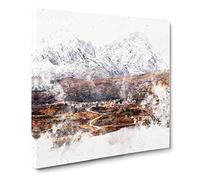 Road Through Lofoten in Norway Watercolour Canvas Print | Gallery Wrapped 30mm Frame Wall Art | 20x20 inches | Ready to Hang | Modern Picture | Living Room Bedroom Lounge Office