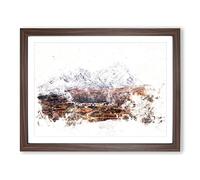 Road Through Lofoten In Norway Watercolour Modern Framed Print | A4 Walnut Framed Wall Art | Ready to Hang | Modern Historical Picture | Living Room Bedroom Lounge Office