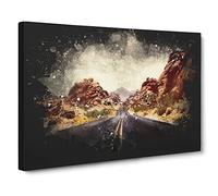 Road Through The Grand Canyon Paint Splash Canvas Print | Gallery Wrapped 30mm Frame Wall Art | 24x16 inches | Ready to Hang | Modern Landscape Picture | Living Room Bedroom Lounge Office
