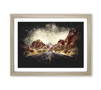 Road Through The Grand Canyon Paint Splash Modern Art Framed Print | A4 Oak Framed Wall Art | Ready to Hang | Modern Nature Picture | Living Room Bedroom Lounge Office