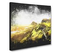 Road Through the Isle of Skye in Scotland Paint Splash Canvas Print | Gallery Wrapped 30mm Frame Wall Art | 14x14 inches | Ready to Hang | Modern Picture | Living Room Bedroom Lounge Office