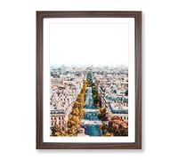 Road Through The Paris Skyline Modern Framed Print | A3 Walnut Framed Wall Art | Ready to Hang | Modern Cityscape Picture | Living Room Bedroom Lounge Office