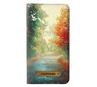 Road Through The Woods PU Leather Flip Case Cover For iPhone 11 Pro Max PU Leather Flip Case Cover For iPhone 11 Pro Max with Personalized Your Name on Leather Tag