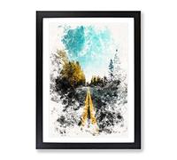 Road Through Yosemite National Park Watercolour Modern Framed Print | A3 Black Framed Wall Art | Ready to Hang | Modern Historical Picture | Living Room Bedroom Lounge Office