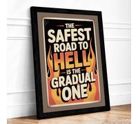 Road to Hell Vintage Framed Wall Art Print A2 (59.4×42cm) Black, Wall Decor for Living Room, Bedroom, Office & Home, Ready to Hang, Art Gift