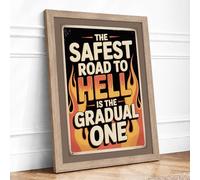 Road to Hell Vintage Framed Wall Art Print A4 (29.7×21cm) Oak, Wall Decor for Living Room, Bedroom, Office & Home, Ready to Hang, Art Gift
