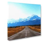 Road to Mount Cook in New Zealand Modern Canvas Wall Art Print Ready to Hang, Framed Picture for Living Room Bedroom Home Office Décor, 20x20 Inch (50x50 cm)