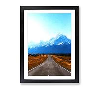 Road To Mount Cook In New Zealand Modern Framed Wall Art Print, Ready to Hang Picture for Living Room Bedroom Home Office Décor, Black A4 (34 x 25 cm)