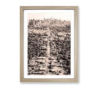 Road To The Miami Florida Skyline In Abstract Modern Framed Wall Art Print, Ready to Hang Picture for Living Room Bedroom Home Office Décor, Oak A3 (34 x 46 cm)