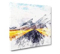Road to the Mountains in Iceland Watercolour Canvas Print | Gallery Wrapped 30mm Frame Wall Art | 14x14 inches | Ready to Hang | Modern Landscape Picture | Living Room Bedroom Lounge Office