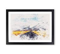 Road to The Mountains in Iceland Watercolour Framed Print | A2 Black Framed Wall Art | Ready to Hang | Modern Landscape Picture | Living Room Bedroom Lounge Office
