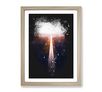 Road To The Sunset In Finland Paint Splash Modern Framed Wall Art Print, Ready to Hang Picture for Living Room Bedroom Home Office Décor, Oak A2 (64 x 46 cm)