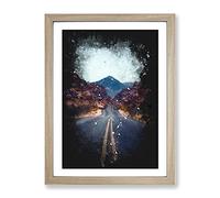 Road To The Valley Of Fire Paint Splash Modern Framed Wall Art Print, Ready to Hang Picture for Living Room Bedroom Home Office Décor, Oak A4 (34 x 25 cm)