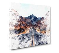 Road to the Valley of Fire Watercolour Canvas Print | Gallery Wrapped 30mm Frame Wall Art | 14x14 inches | Ready to Hang | Modern Landscape Picture | Living Room Bedroom Lounge Office