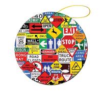 Road Traffic Sign Christmas Tree Decorations Round Ornaments Hanging Living Room Xmas Decor Accessories 4 Pcs