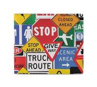 Road Traffic Sign Men Wallet Leather Bifold Wallets with Window Slim Minimalist Front Pocket