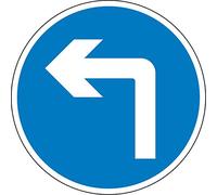 Road traffic Turn left ahead safety sign - 3mm Aluminium sign fitted with 2 strips Channel to rear for mounting on post 300mm x 300mm