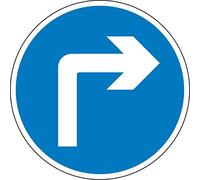 Road traffic Turn right ahead safety sign - 3mm Aluminium sign fitted with 2 strips Channel to rear for mounting on post 600mm x 600mm