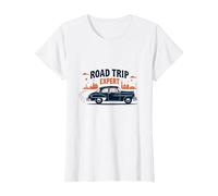 Road Trip Expert Vintage Car Adventure Travel T-Shirt, Women, White, XL