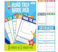 Road Trip Game Pad, 80 Perforated Sheets Travel Activity Pad, 5 Games in 1 Pad, Plane, Car Trip Activity, Pen Pencil & Paper Game for Kids, Adults (6” x 9”)