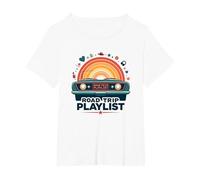 Road Trip Playlist Retro Car Sunset Adventure T-Shirt, Women's Plus, White, 1X