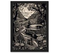 Road Trip Stop by Countryside Forest Landscape Artwork Framed Wall Art Print A4 Artery8 Black One Size