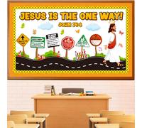 Road Trip VBS Bulletin Board Decoration Set, Christian Construction Sunday School Decorations for Classroom Religious Jesus Road Signs Cutouts Library Church Wall Window Door Decor for Teacher