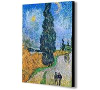 Road with Cypress and Star by Vincent van Gogh - Canvas Wall Art Framed Print -Various Sizes (A1 32x24 inches)