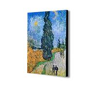 Road with Cypress and Star by Vincent van Gogh - Canvas Wall Art Framed Print -Various Sizes (A3 16x12 inches)
