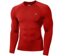 Roadbox Men's Compression Base Layer Shirt Long Sleeve, Quick Dry Performance Compression Top for Running Gym Workout Tomato Red