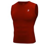 Roadbox Men's Compression Vest Sleeveless Base Layer, Reflective Mesh Back Running Top for Gym Football Rugby - Cool Dry Moisture Wicking Athletic Undershirt Tomato Red