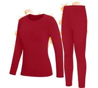 Roadbox Thermal Underwear Base Layer for Women Fleece Lined Crew Neck Long Johns Warm Top & Bootom Set Ski Winter Red