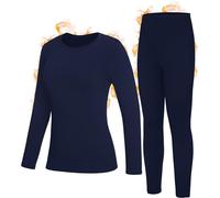 Roadbox Thermal Underwear Base Layer for Women Fleece Lined Crew Neck Long Johns Warm Top & Bootom Set Ski Winter Navy Blue