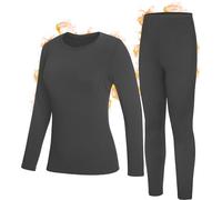 Roadbox Thermal Underwear Base Layer for Women Fleece Lined Crew Neck Long Johns Warm Top & Bootom Set Ski Winter Dark Gray
