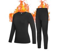 Roadbox Thermal Underwear Base Layers for Women Fleece Lined Crew Neck Long Johns Warm Tops & Bootoms Sets Skiing Winter Black