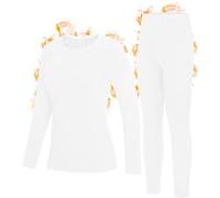 Roadbox Women's Thermal Underwear Base Layer Fleece Lined Crew Neck Long Johns Warm Top & Bootom Sets Running Cold Weather White